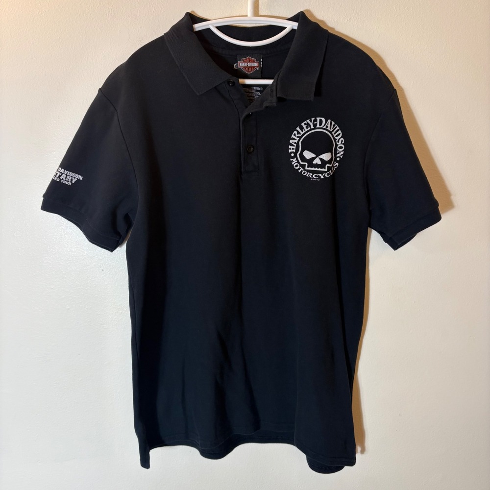 Harley-Davidson Skull Polo Shirt Black Large Biker Motorcycle Graphic Gildan